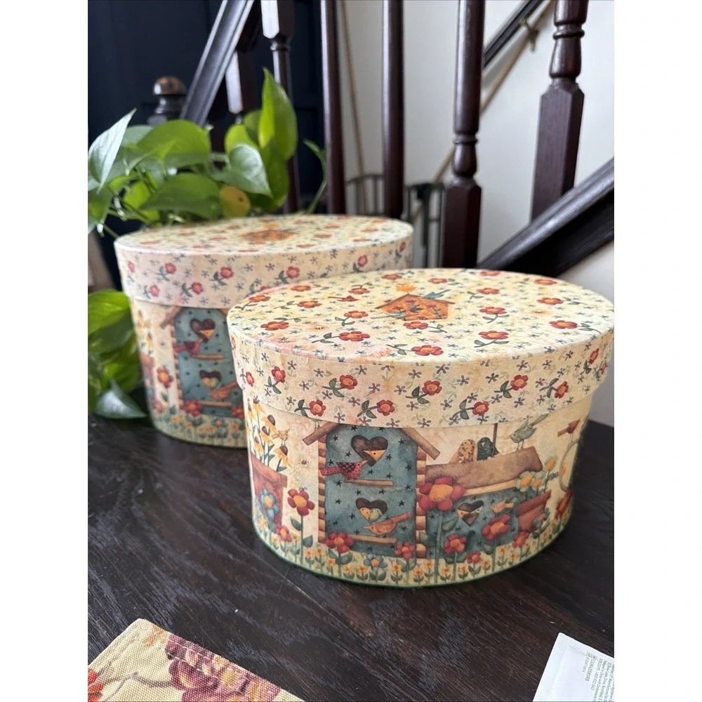 Set Of 2 Bob's Boxes Birdsong Floral Garden‎ Storage Keepsake Container